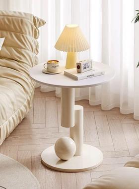 奶油风岩板边几茶几沙发客厅卧室床头柜家用可移动小圆桌创意角几
