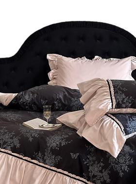 100S鎏金绒长绒棉加厚磨毛四件套纯棉轻奢中古风提花床上用品