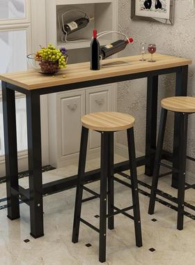 现代休闲奶茶店桌椅简约钢木长条桌子阳台家用餐桌靠墙高脚吧台桌