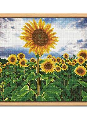 手工实木框满钻客厅卧室装饰钻石画简约居家向日葵花卉系列钻石画