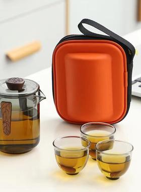 简易耐热玻璃旅行茶具泡茶壶家用办公旅游过滤茶水分离泡茶器套装