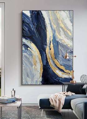 手绘油画《蓝海》玄关装饰画客厅抽象挂画走廊过道壁画现代手工画