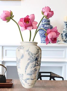 新中式陶瓷水培花瓶插花装饰摆件客厅桌面青花瓷复古花艺