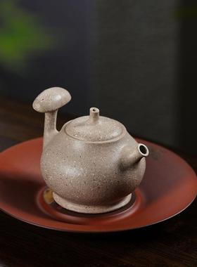 热销新款梨式紫砂壶原矿粗砂提梁壶白玉段泥茶壶侧把壶