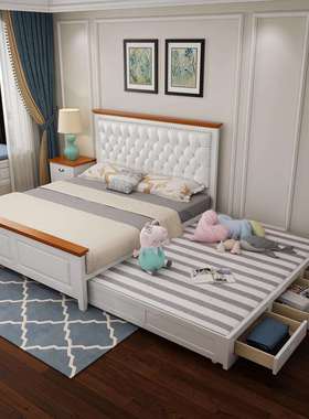 软包纯实木床抽拉拖床子母床儿童床男童女孩儿储物床公主床小户型