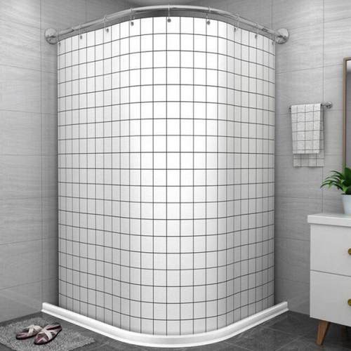 磁性浴帘套装免打孔弧形浴帘杆卫生间淋浴房浴室隔断帘加厚防水布 - 图1