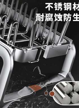 厨房不锈钢抽拉碗碟收纳架碗盘橱柜抽屉内置放碗筷沥水拉篮置物G^