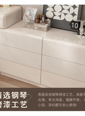 奶油风烤漆实木梳妆台卧室现代简约高级感化妆桌2025新款斗柜一体