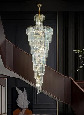 复式楼水晶吊灯轻奢现代别墅客厅中空吊灯楼梯间转角长吊灯大堂灯