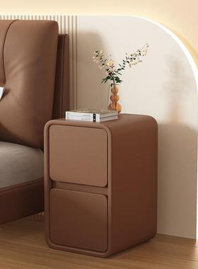 奶油风床头柜简约现代实木皮质床边柜小型超窄20cm极简迷你收纳柜
