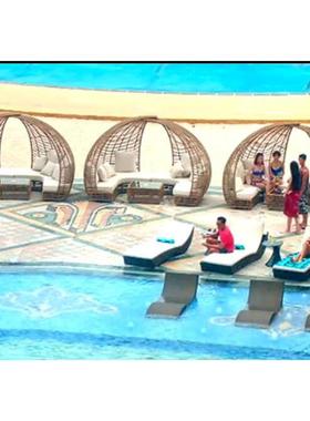 户外休闲阳台大型藤编躺椅遮阳沙发别墅仿藤桌椅茶几组合