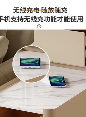 智能沙发边柜客厅收纳侧边几实木置物柜多功能无线充电沙发边柜