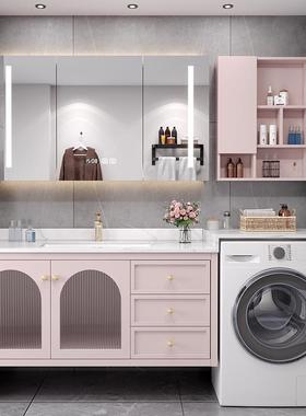 阳台洗衣机浴室柜组合轻奢岩板一体智能洗漱台高低洗手池洗衣槽
