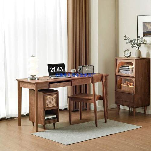 北美黑胡桃木全实木电脑现代简约北欧轻奢家用小写字台书桌办公桌 - 图2