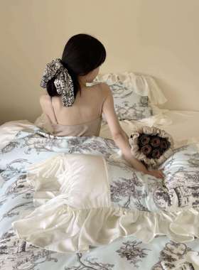 床单丝︱温莎滑冰夏季天丝四件套花边凉感丝古堡被套裸睡法式复古