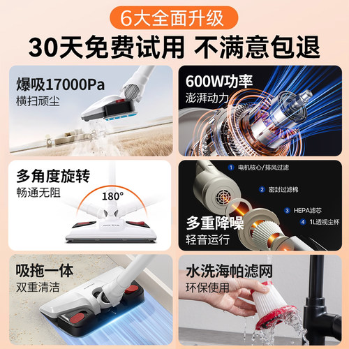 奥克斯无线吸尘器大吸力湿拖一体手持家用小型除螨吸尘器 - 图3