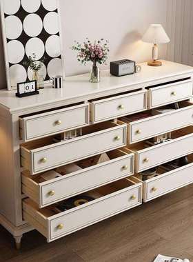 轻奢实木法式斗柜客厅靠墙边置物柜卧室床头收纳柜中古风家具