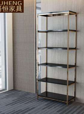 轻奢简约现代书架办公文件多层置物架博古架多宝阁不锈钢烤漆货架