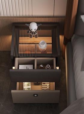 意式极简床头柜轻奢高级感现代简约卧室2024新款实木创意储物柜子