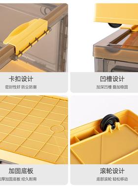 折叠儿童玩具收纳箱塑料透明储物箱大号衣服被子整理箱带滑轮书箱