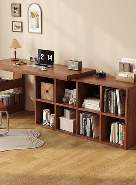 转角书桌卧室梳妆台L型拐角电脑桌子实木可旋转书架书柜一体桌子