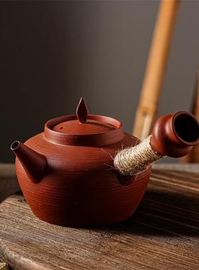 潮州红泥砂铫壶侧把潮汕朱泥壶围炉煮茶功夫炭炉电陶炉国潮风