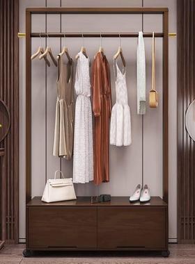 实木落地衣架全实木家用卧室衣架胡桃木色可移动简约新中式储物架