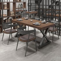 Retro Bar Table Industrial Wind Barbecue Shop Fire Pot Shop Quick Restaurant Music Tavern Rectangular Dining Table And Chairs Combination