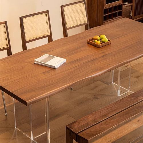 北美黑胡桃木餐桌现代简约家用亚克力悬浮樱桃木办公茶桌设计书桌-图1