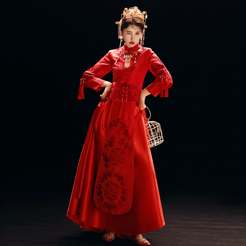 红色秀禾服新娘2020新款秋冬敬酒服 禾织初旗袍