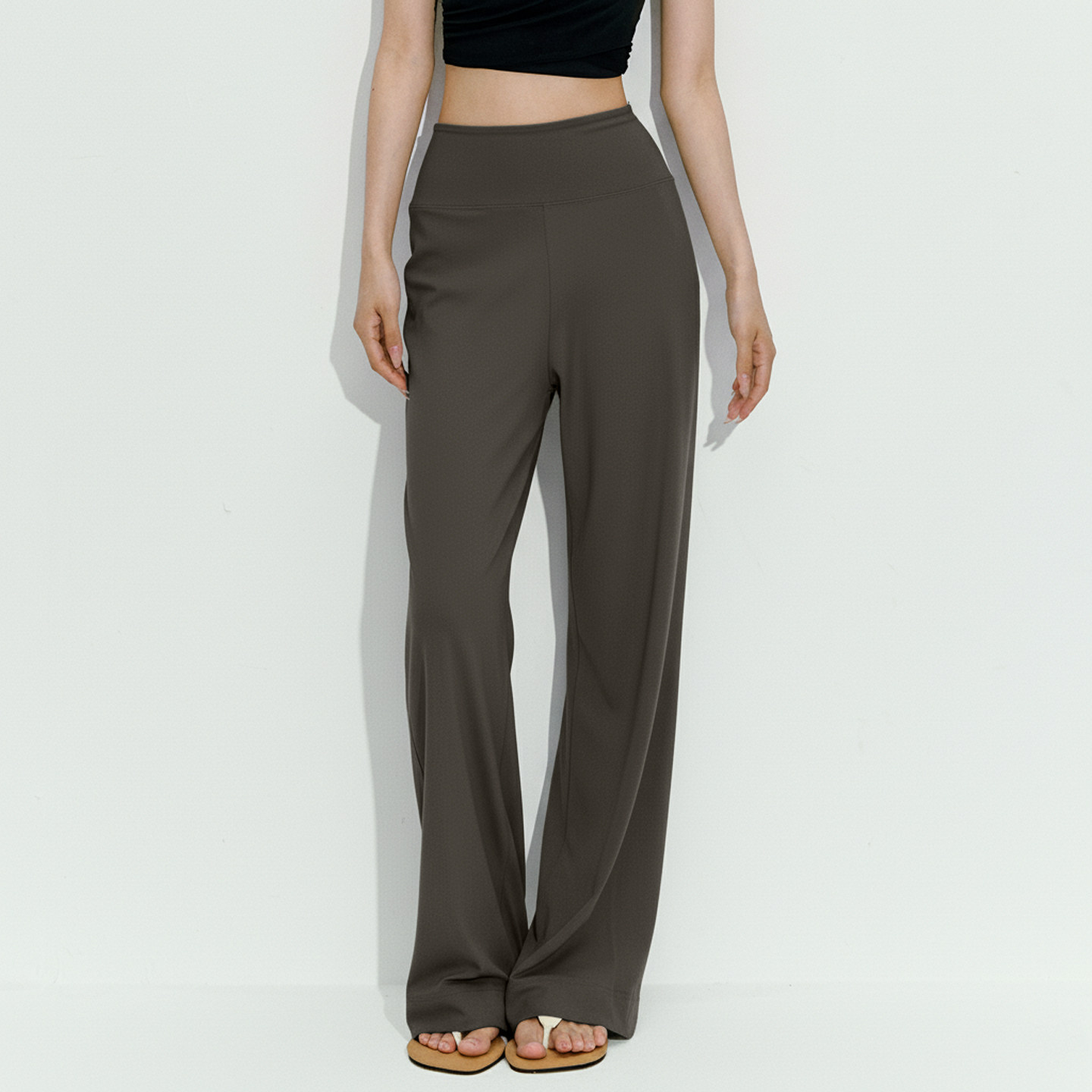 Women's Nude High Waisted Wide Leg Sports Pants Breathable Drape