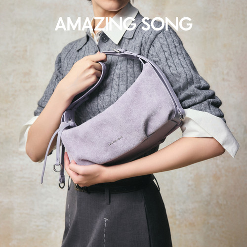 Amazing Song乙颂甜甜圈牛角包新款头层麂皮包手提包单肩斜挎包女 - 图3