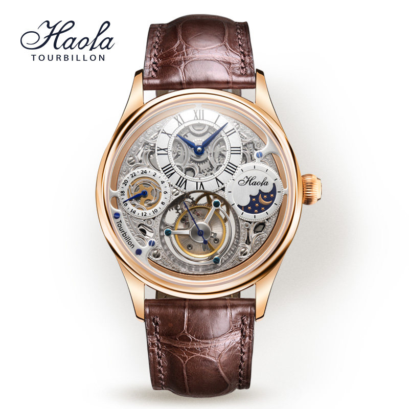 豪法真陀飞轮男全镂空gmt机械表 haofatourbillon国产腕表