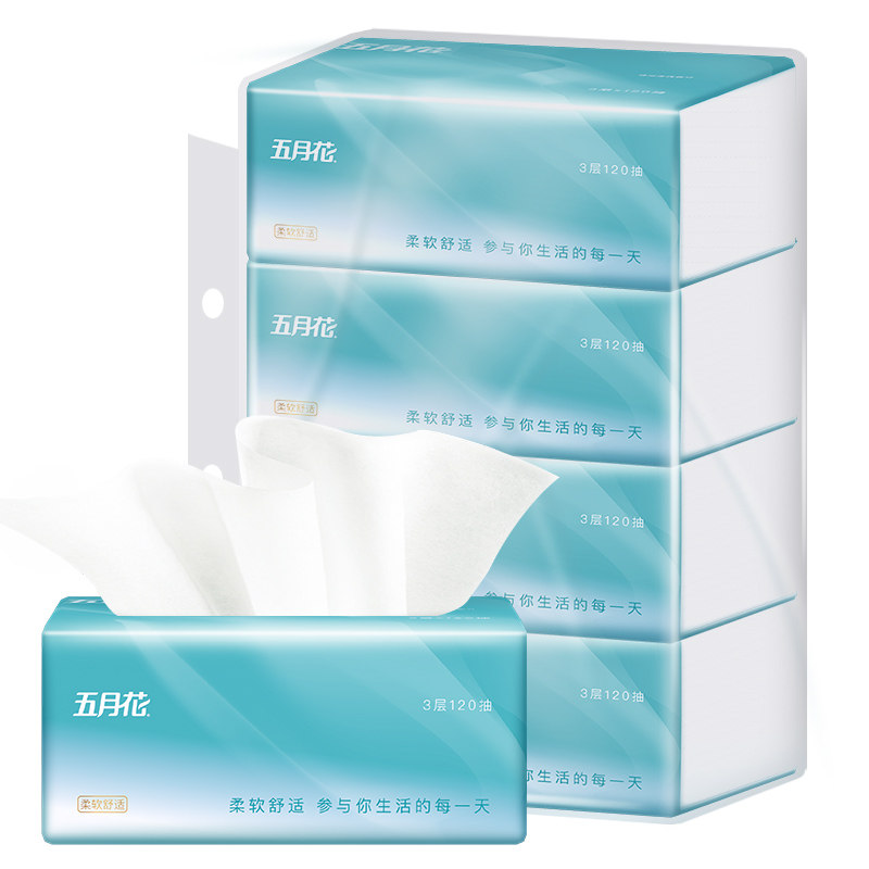 五月花3层120抽4包餐巾纸卫生纸 五月花明厨抽纸