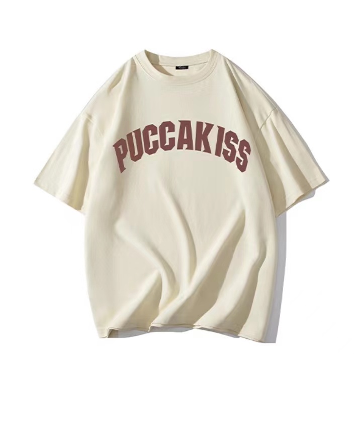 PUCCA 品牌字母Logo印花宽松落肩休闲纯棉短袖t恤夏季 同款 - 图1