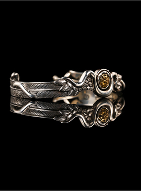 【一丁轮回银饰】翼元素手镯胜翼镯原创潮流手工金银镶嵌银送礼物