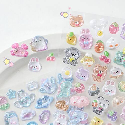 3D Jelly Stickers Cute Cartoon 3D Relief Diamond Gemstone St - 图1