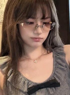 2025新款y2k太阳眼镜无框渐层亚裔辣妹千禧风高级感拍照出片太阳