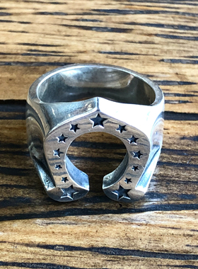 五角星925纯银闭口马蹄做旧戒指木村拓哉同款大号潮复古幸运之城