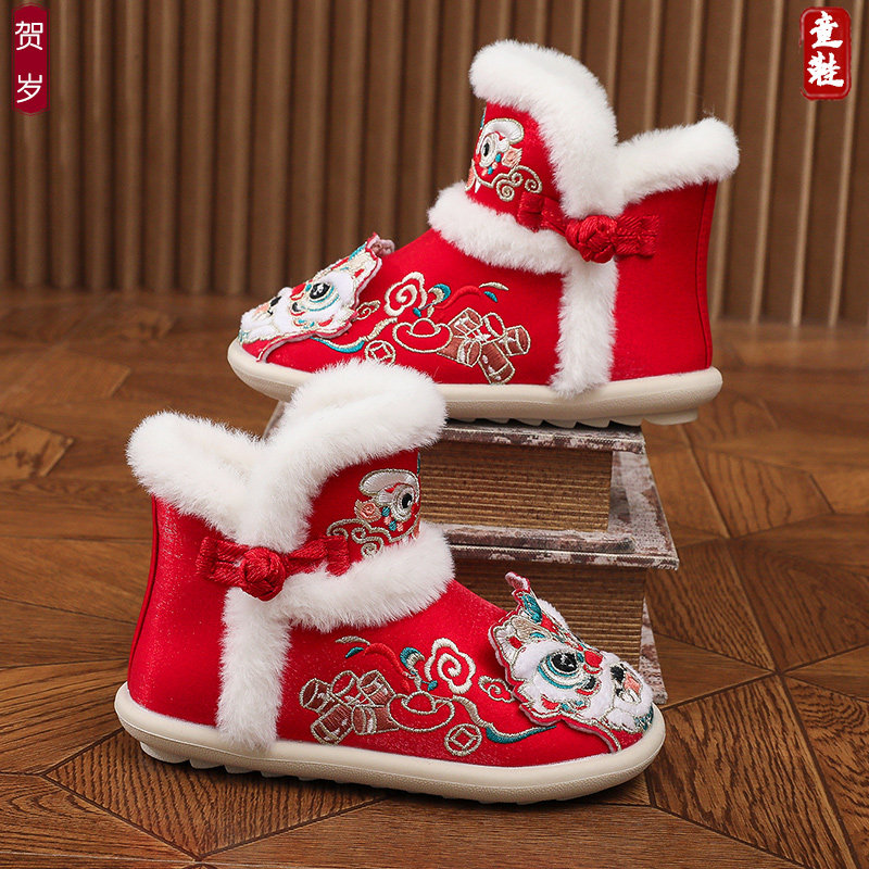虎头鞋女童冬季2025新款雪地靴手工宝宝古风棉鞋儿童汉服鞋绣花鞋,淘宝优惠券,粉丝福利购,淘宝优惠卷