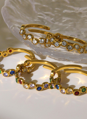 摩天轮不锈钢开口满圈锆石带钻戒