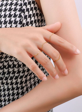 韩版潮ins风细圈叠戴戒指小众设