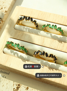 高级感满钻镶嵌食指环 欧美冷淡风绿黑锆石铜材质戒指饰品289