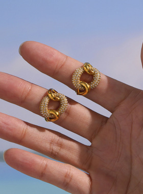 新款扭结满钻百搭戒指欧美风高端几何侧开口指环女环形扣食指戒