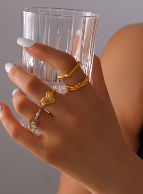 法式复古百搭设计感几何镶嵌锆石