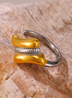 摩天轮跨境小众开口几何间金戒指