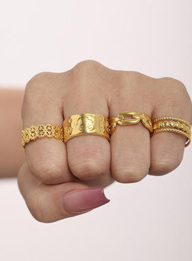 欧美ins风高端首饰几何元素开口戒指钛钢镀18k金日常小众配饰组合