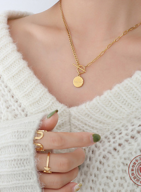 欧美新款ins链条打造OT扣圆牌吊