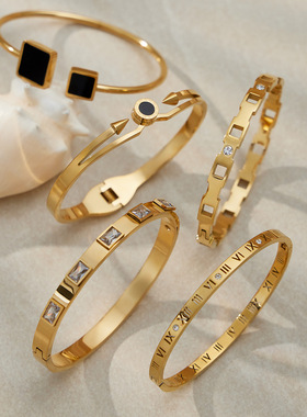 不锈钢罗马数字手镯亚克力开口手