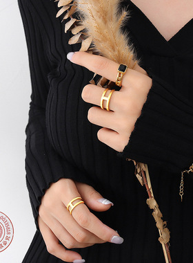 极简镀18K真金素圈戒指 欧美风小众设计时尚嘻哈尾戒指环 301饰品